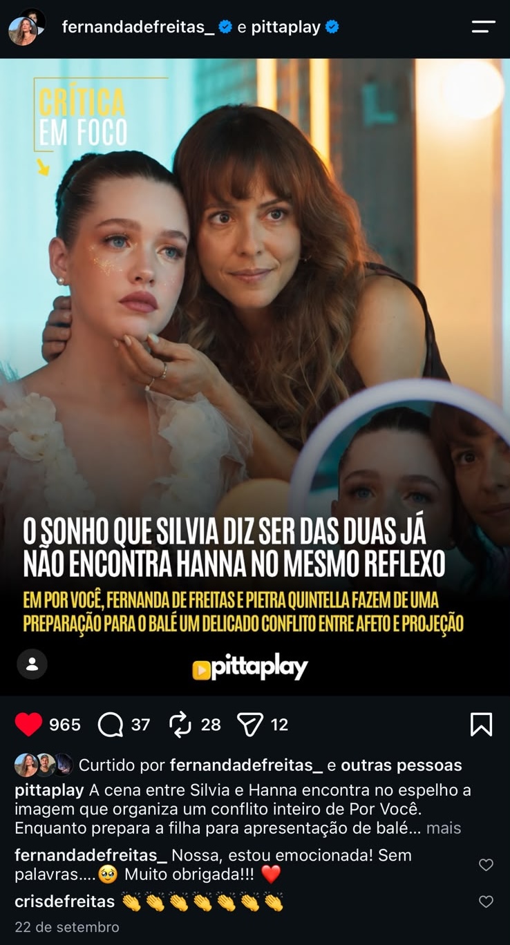 Comentário do público sobre Fernanda de Freitas e a personagem Sílvia — registro 1