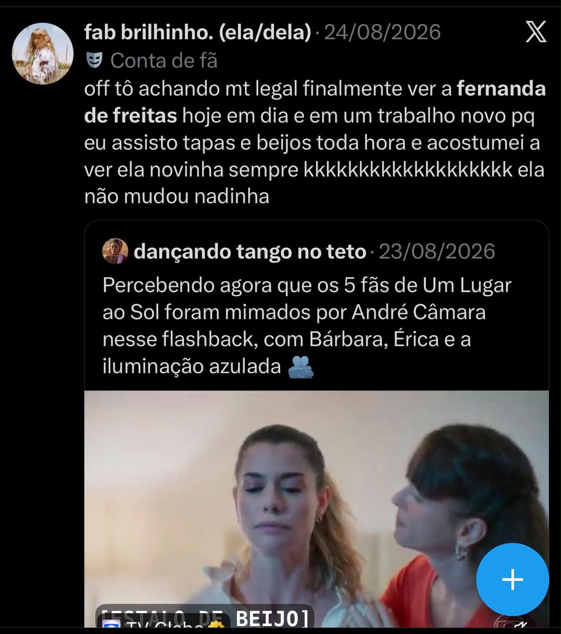 Comentário do público sobre Fernanda de Freitas e a personagem Sílvia — registro 2