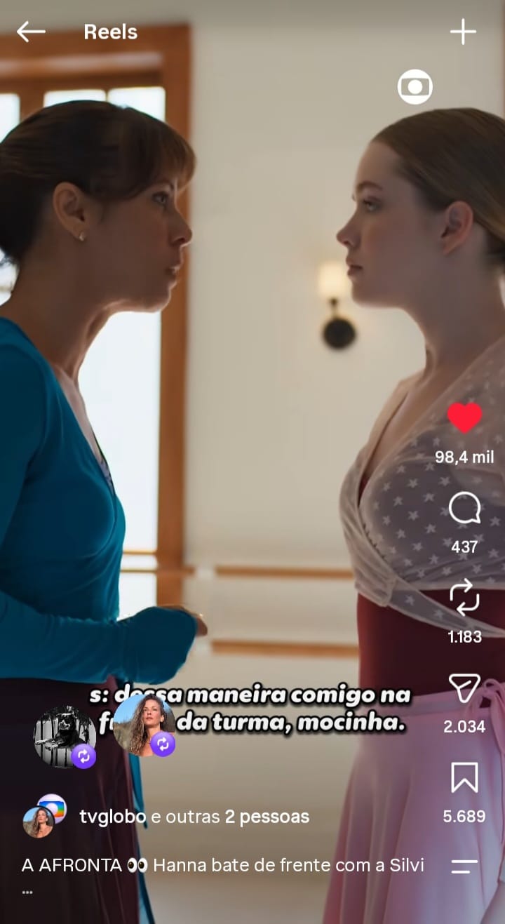Cena do Reels da Globo com a personagem Sílvia em Por Você