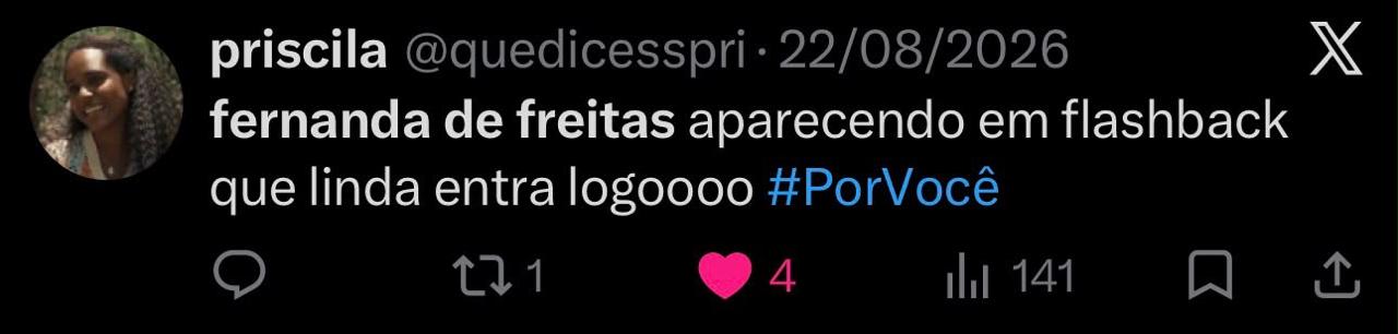 Comentário do público sobre Fernanda de Freitas e a personagem Sílvia — registro 7